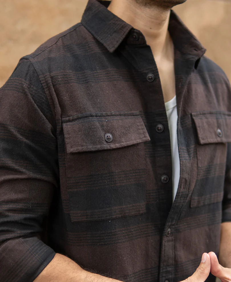 Dark Brown Brushed Checks Shirt - Image 4
