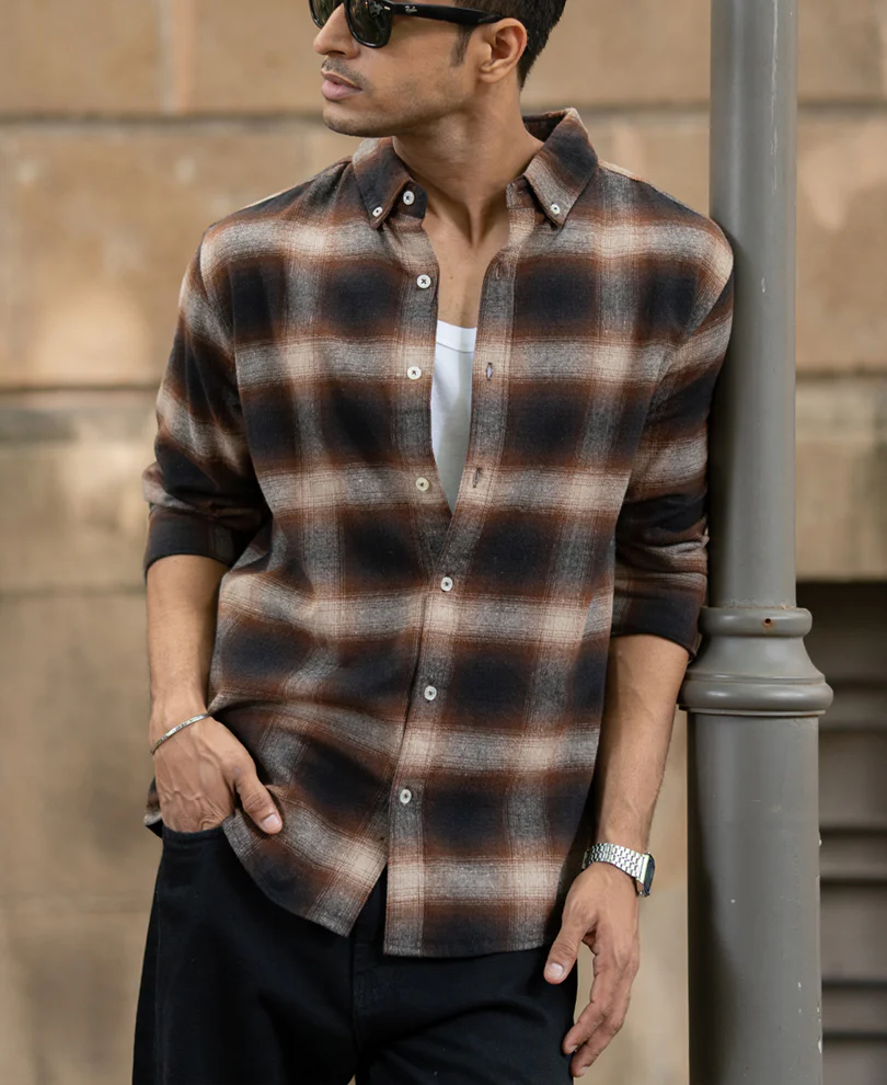 Dark Brown Checks Shirt - Image 2