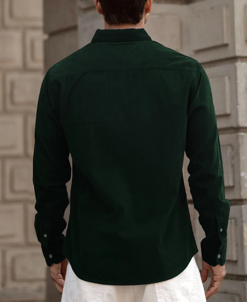 Dark Green Corduroy Buttondown Shirt 100% Cotton - Image 4