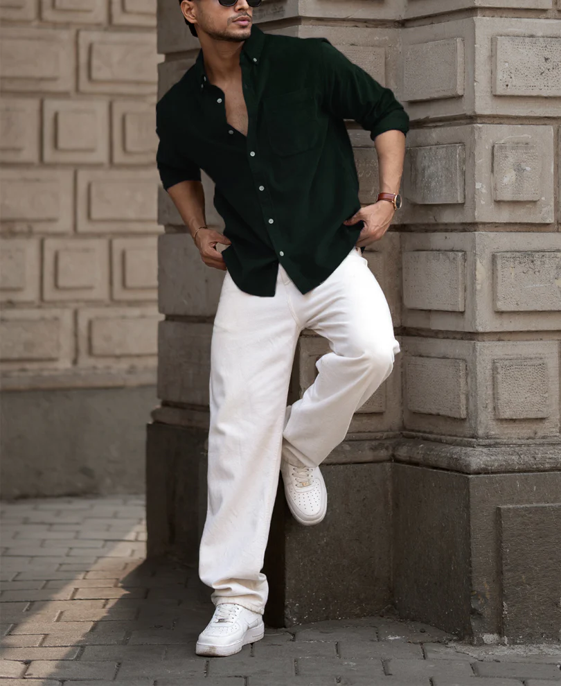 Dark Green Corduroy Buttondown Shirt 100% Cotton - Image 5