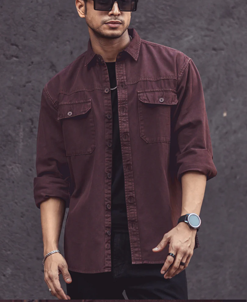 Dark Brown Denim Shacket Full Sleeves Shirt 100% Cotton - Image 5