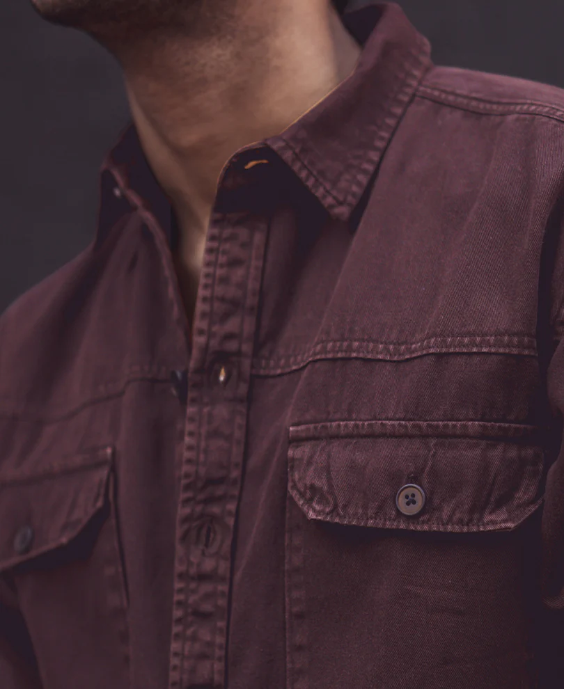Dark Brown Denim Shacket Full Sleeves Shirt 100% Cotton - Image 6