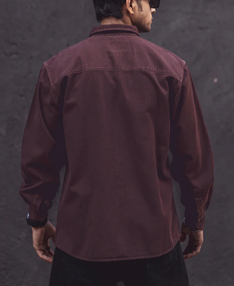 Dark Brown Denim Shacket Full Sleeves Shirt 100% Cotton - Image 7