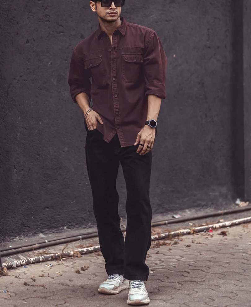 Dark Brown Denim Shacket Full Sleeves Shirt 100% Cotton - Image 8