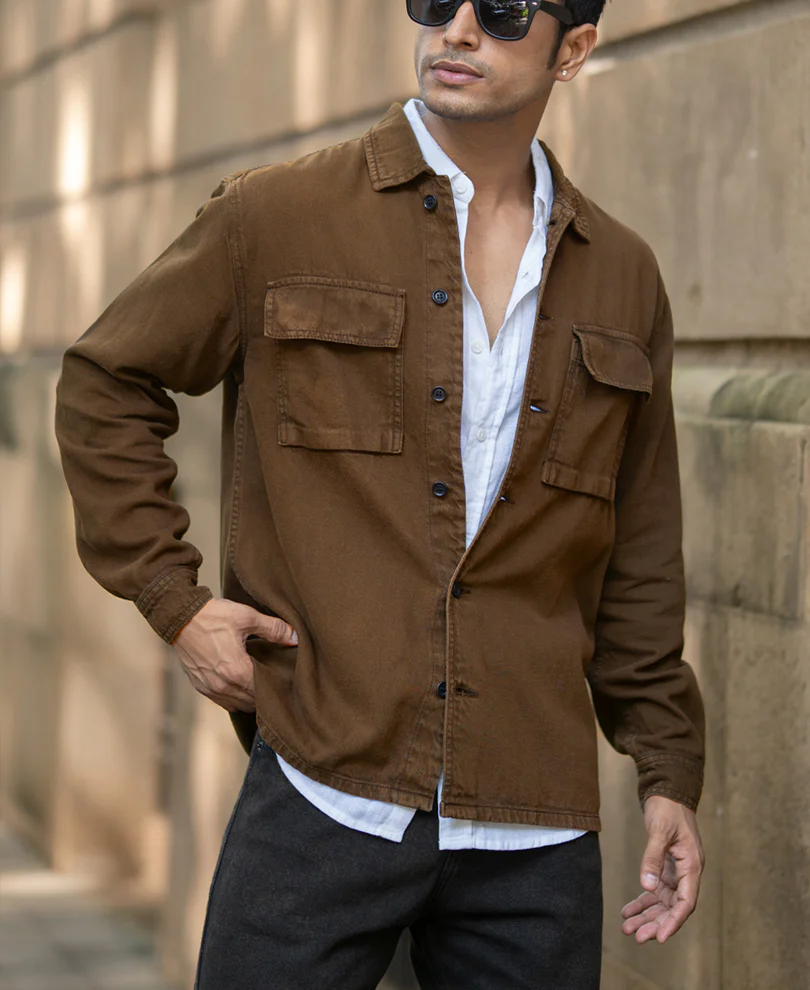 Dark Brown Denim Overshirt 100% Cotton - Image 2