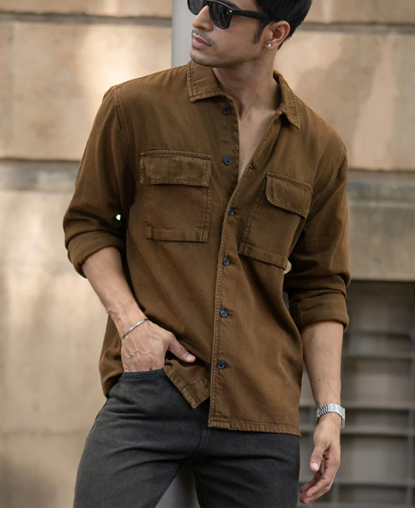Dark Brown Denim Overshirt 100% Cotton - Image 3