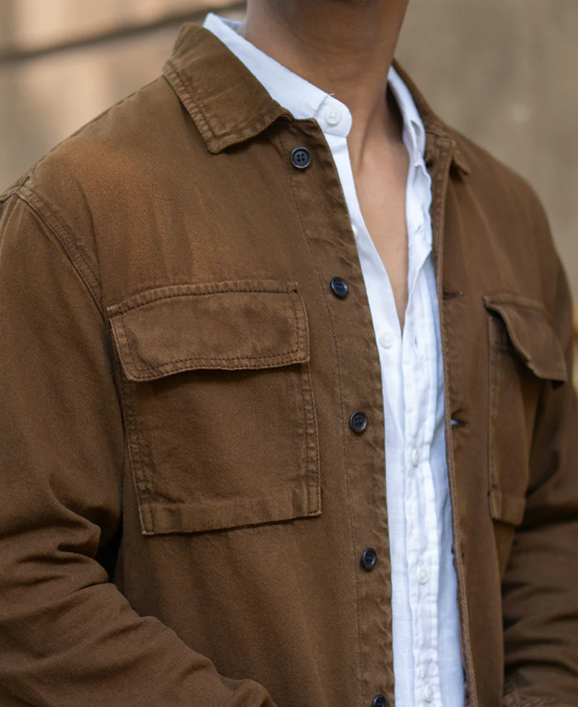 Dark Brown Denim Overshirt 100% Cotton - Image 4
