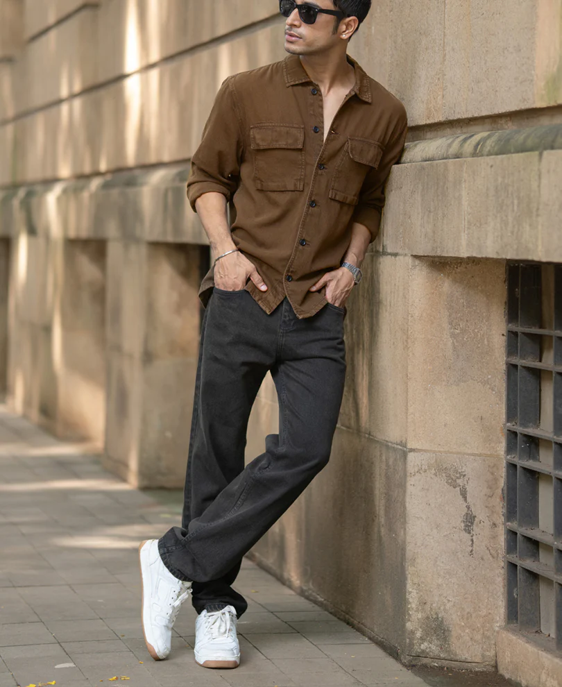 Dark Brown Denim Overshirt 100% Cotton - Image 7