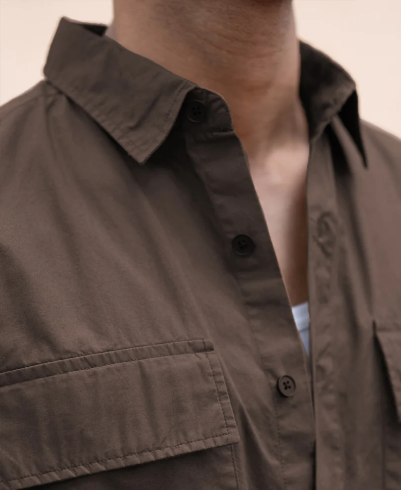 Dark Brown Double Pocket Lightweight Shirt 100% Cotton - Image 2