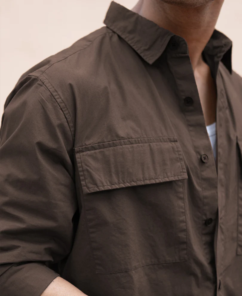 Dark Brown Double Pocket Lightweight Shirt 100% Cotton - Image 3