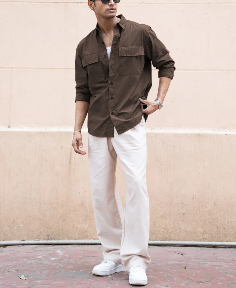 Dark Brown Double Pocket Lightweight Shirt 100% Cotton - Image 5