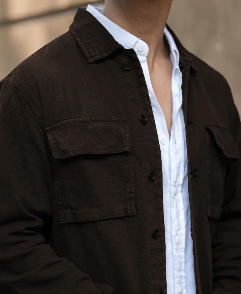 Dark Brown Double Pockets Denim Overshirt 100% Cotton - Image 3