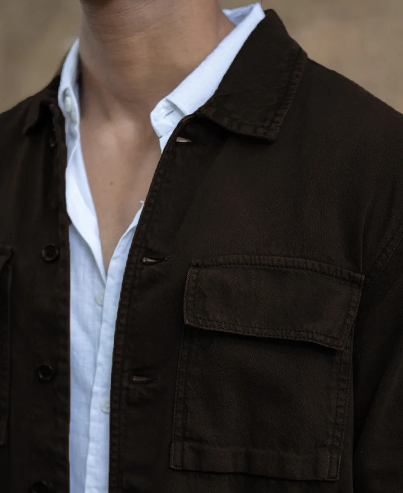 Dark Brown Double Pockets Denim Overshirt 100% Cotton - Image 4