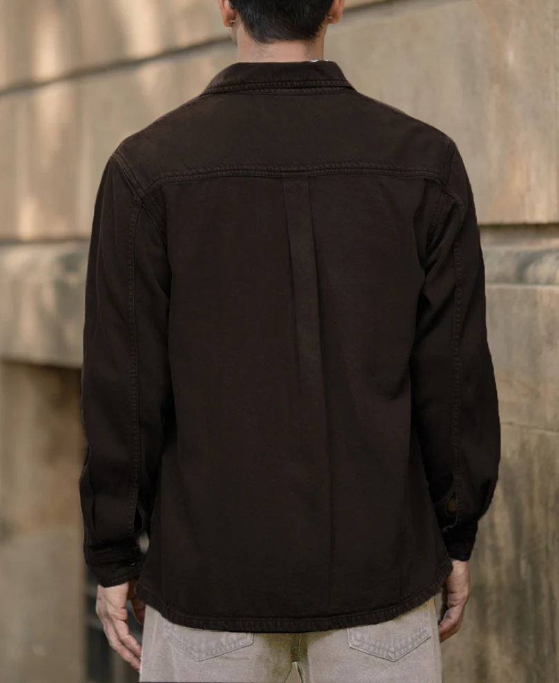 Dark Brown Double Pockets Denim Overshirt 100% Cotton - Image 5