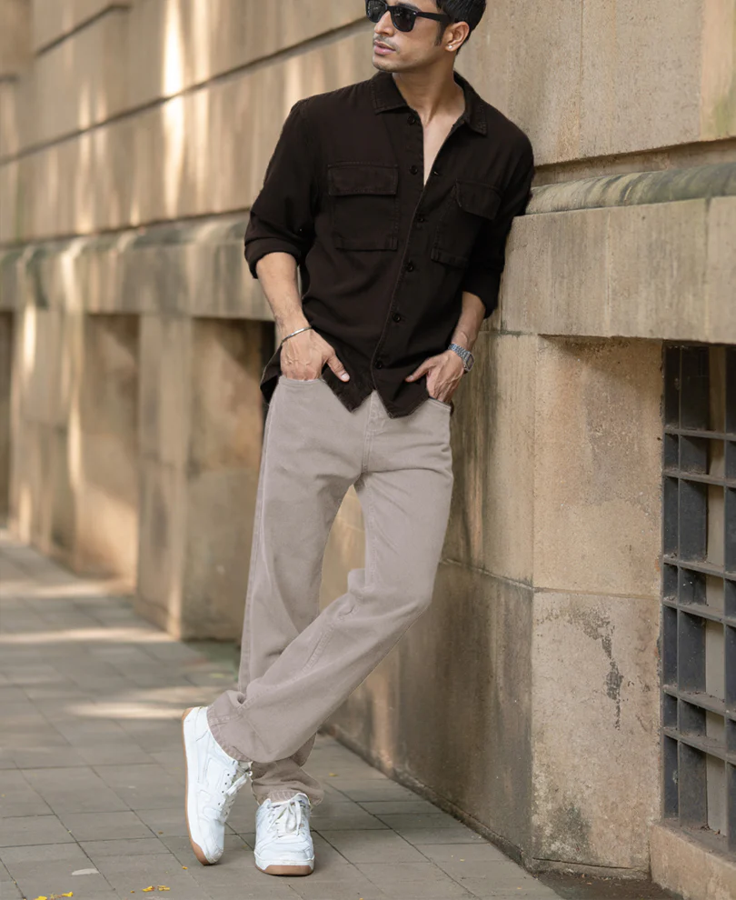 Dark Brown Double Pockets Denim Overshirt 100% Cotton - Image 6