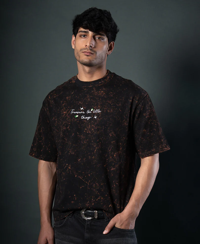 Dark Brown Floral Embroidery T-Shirt 100% Cotton - Image 2