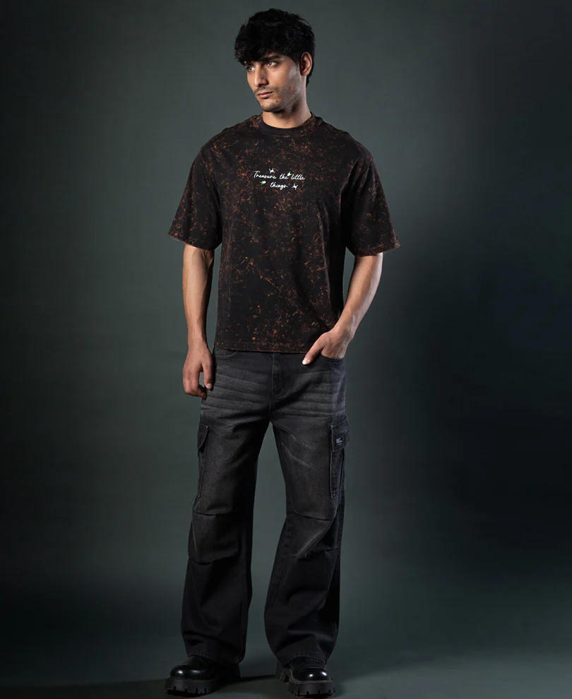 Dark Brown Floral Embroidery T-Shirt 100% Cotton - Image 7