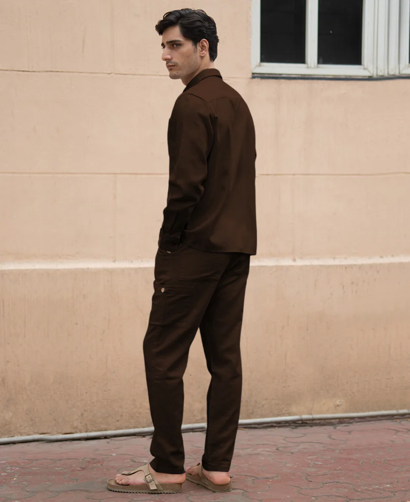 Dark Brown Linen Structured Co-Ord Set - Image 7