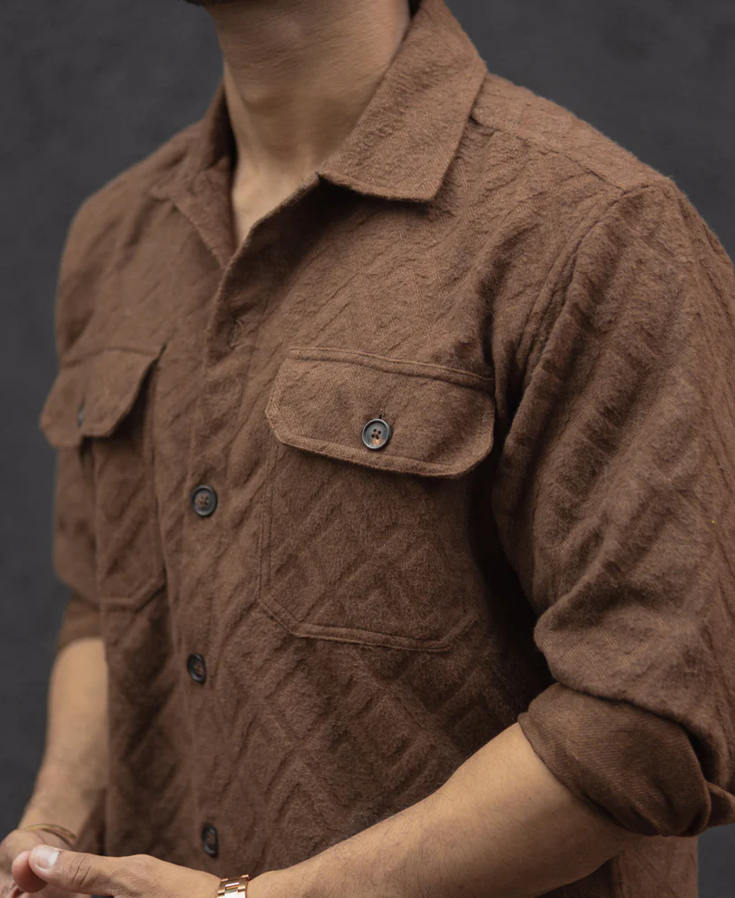 Dark Brown Regular Fit Full Sleeves Shirt - Image 5