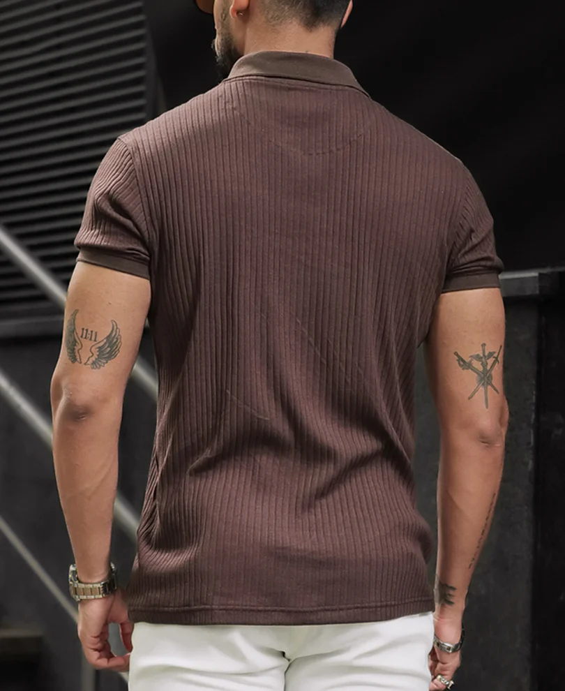 Dark Brown Regular Fit Half Sleeves Tshirt - Image 3