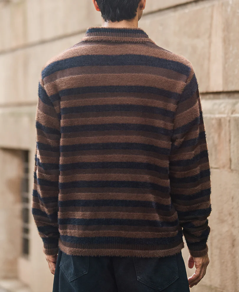 Dark Brown Striped Polo T-Shirt - Image 5