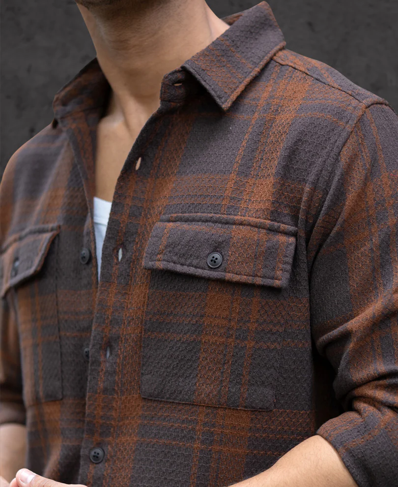 Dark Brown Structured Checks Shirt - Image 4