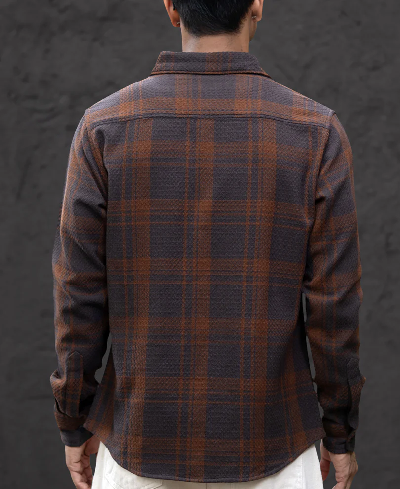 Dark Brown Structured Checks Shirt - Image 5