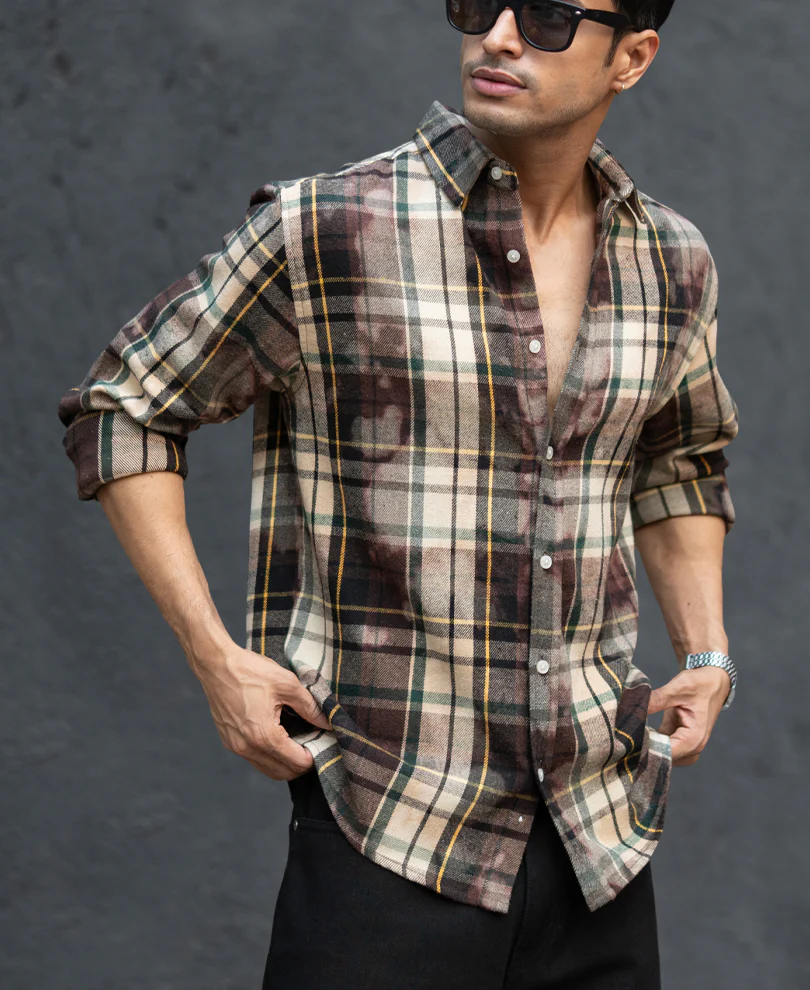 Dark Brown Washed Checks Shirt - Image 2