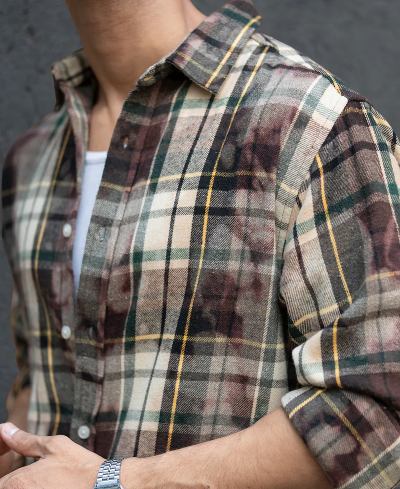 Dark Brown Washed Checks Shirt - Image 4