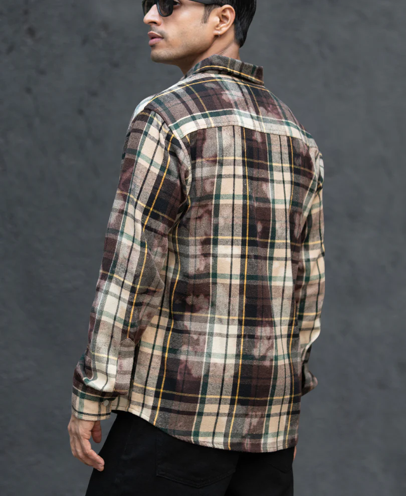 Dark Brown Washed Checks Shirt - Image 5