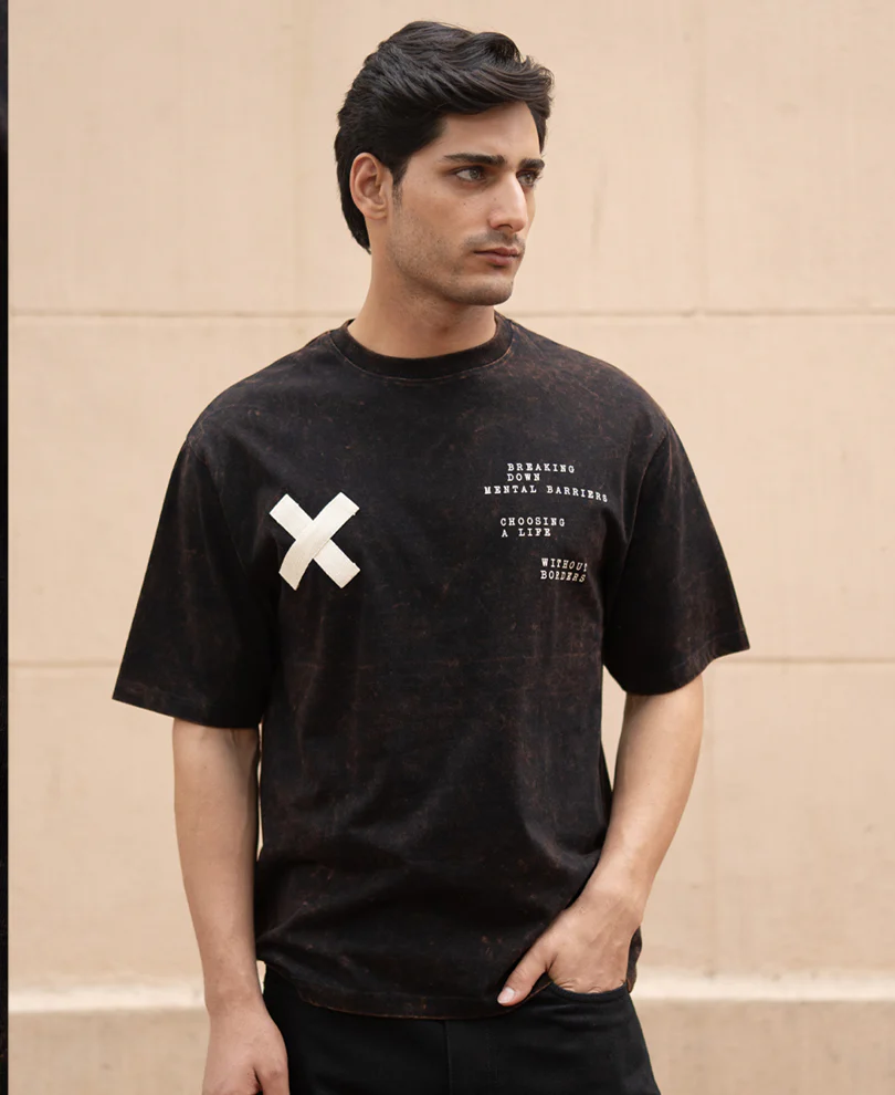 Dark Brown Washed Printed Oversized T-Shirt 100% Cotton - Image 2