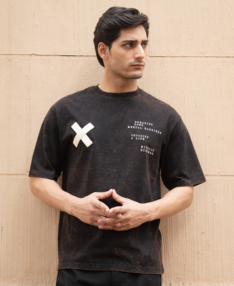 Dark Brown Washed Printed Oversized T-Shirt 100% Cotton - Image 3