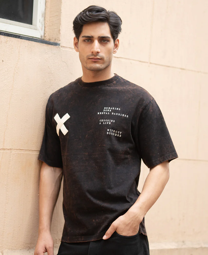 Dark Brown Washed Printed Oversized T-Shirt 100% Cotton - Image 4