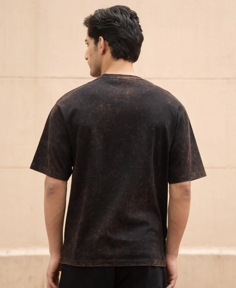 Dark Brown Washed Printed Oversized T-Shirt 100% Cotton - Image 6