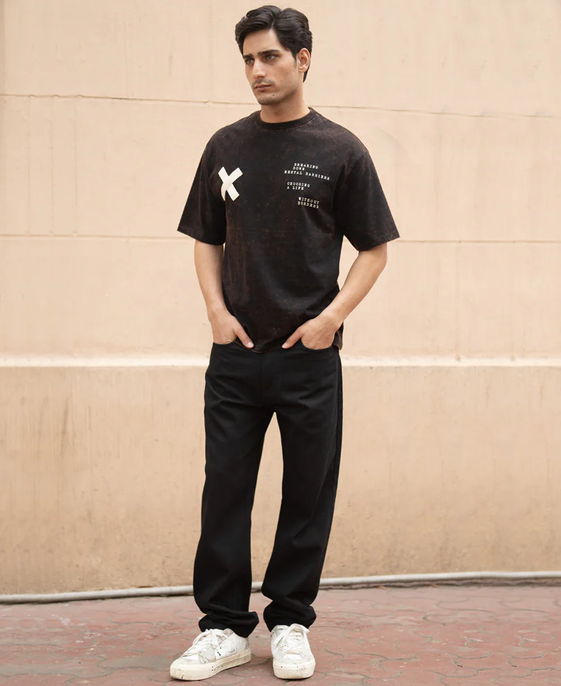 Dark Brown Washed Printed Oversized T-Shirt 100% Cotton - Image 7