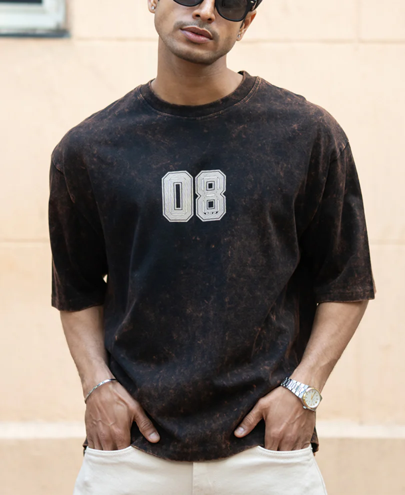 Dark Brown Washed Printed T-Shirt 100% Cotton - Image 2