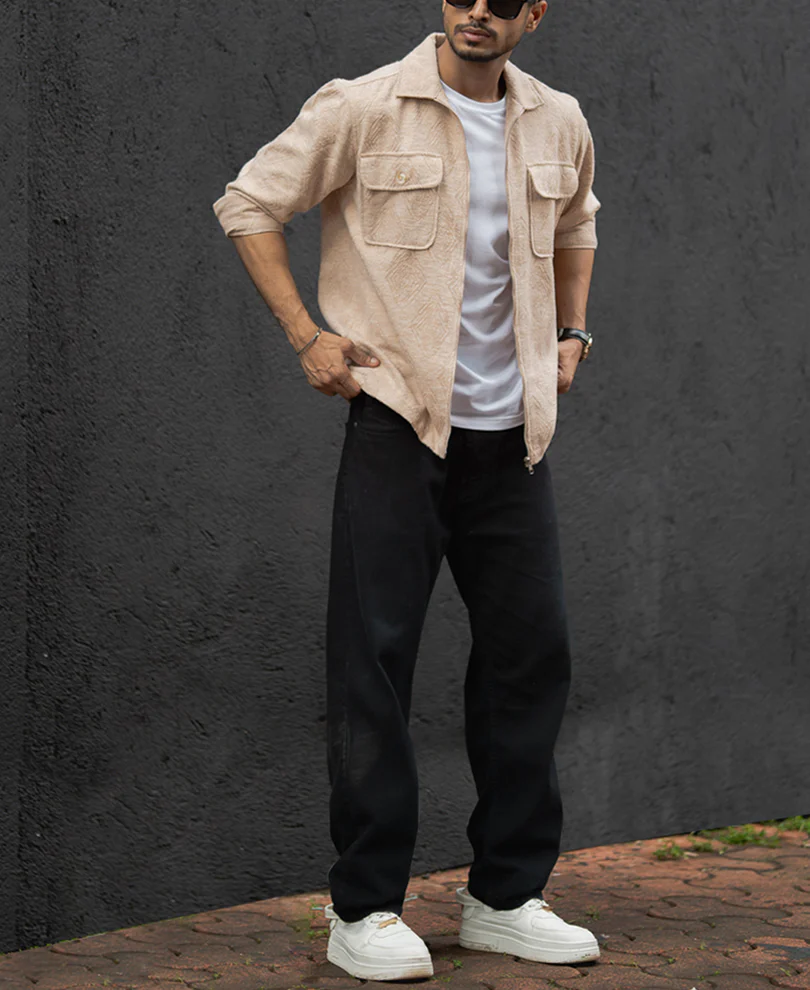 Dark Fawn Regular Fit Full Sleeves Shirt With Zip - Image 7