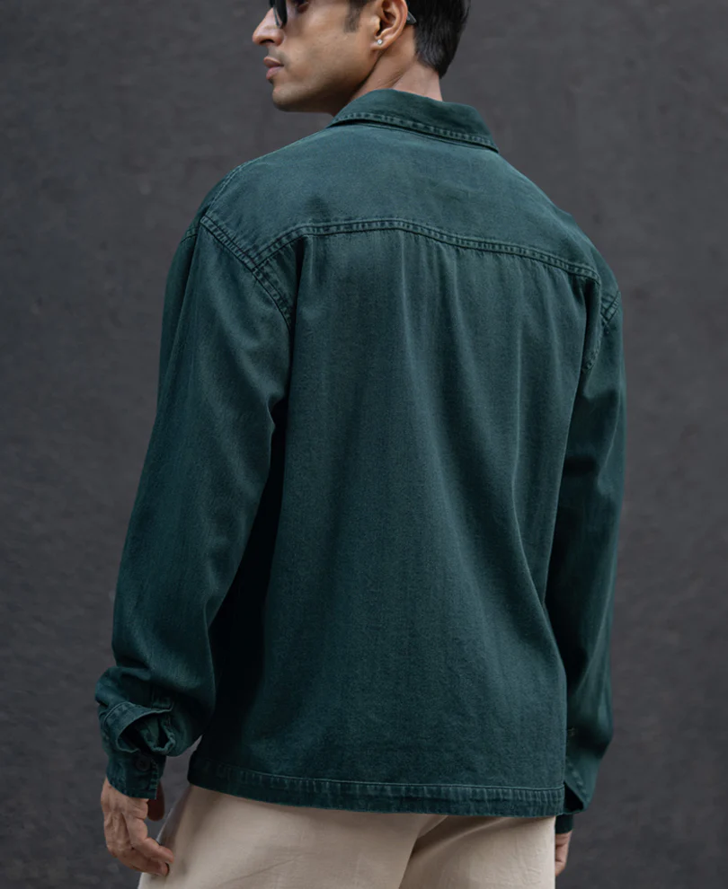 Dark Green Over Dyed Denim Shirt 100% Cotton - Image 5