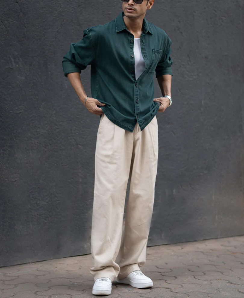 Dark Green Over Dyed Denim Shirt 100% Cotton - Image 6