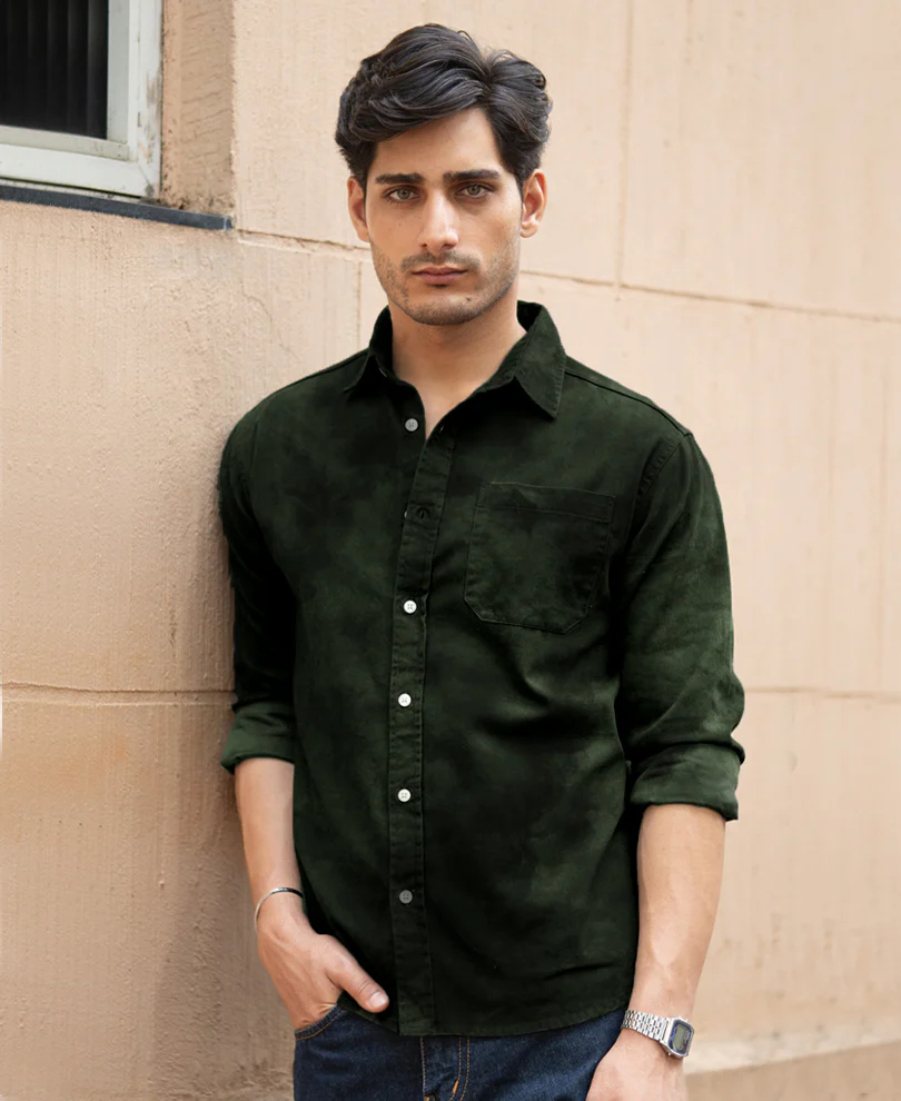Dark Green Sprayed Shirt 100% Cotton - Image 2