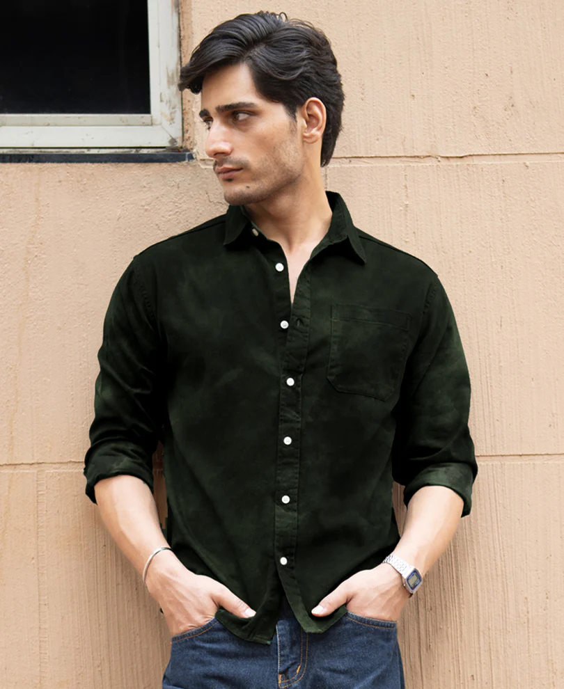 Dark Green Sprayed Shirt 100% Cotton - Image 3