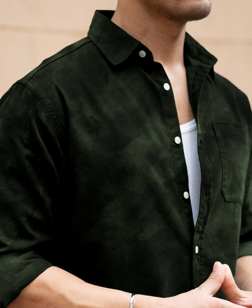 Dark Green Sprayed Shirt 100% Cotton - Image 4