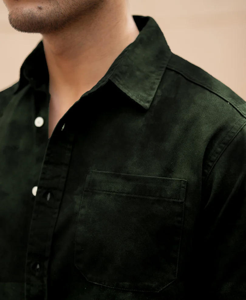 Dark Green Sprayed Shirt 100% Cotton - Image 5