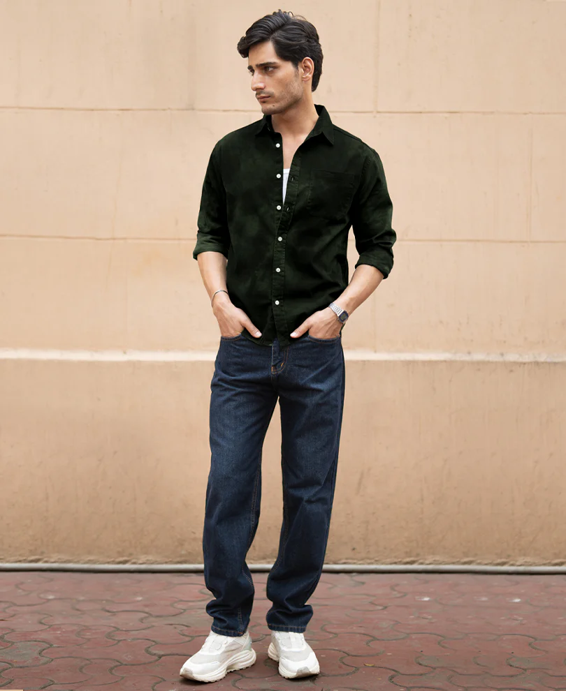 Dark Green Sprayed Shirt 100% Cotton - Image 7