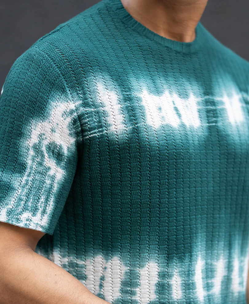 Dark Green Tie Dye Knit T-Shirt 100% Cotton - Image 3