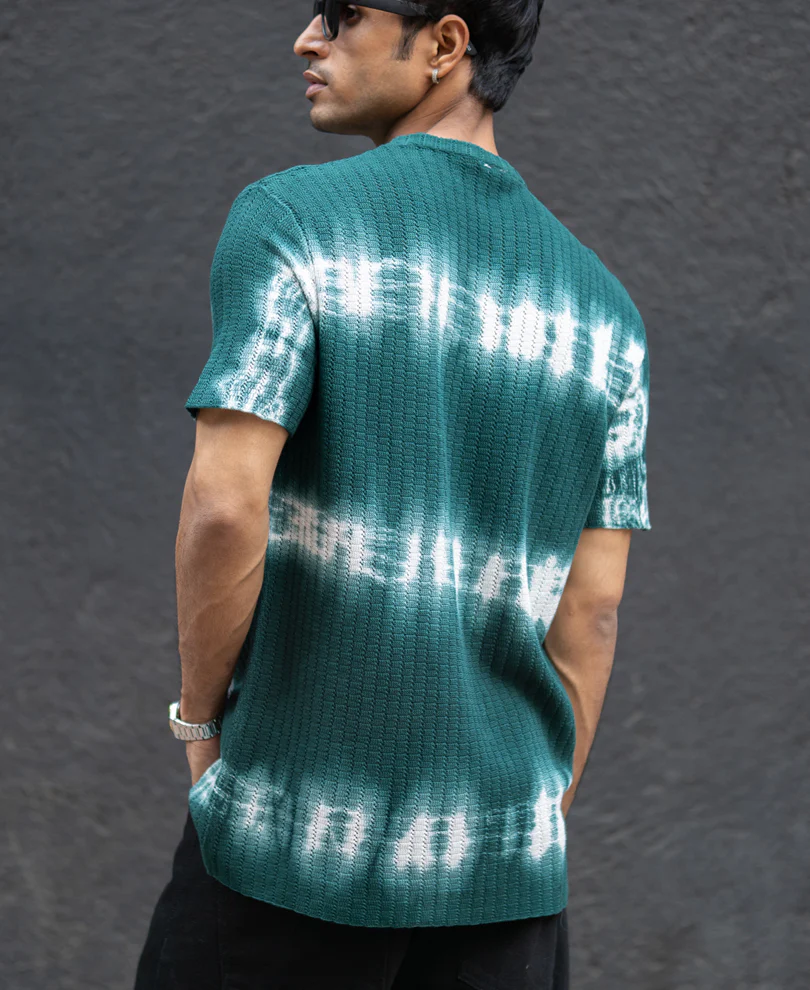 Dark Green Tie Dye Knit T-Shirt 100% Cotton - Image 5