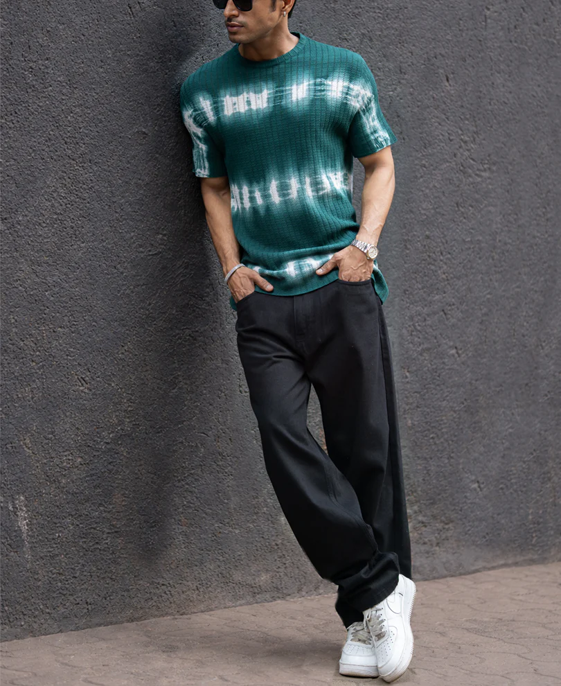 Dark Green Tie Dye Knit T-Shirt 100% Cotton - Image 6