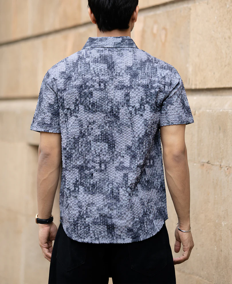 Dark Grey Abstract Regular Fit Half Sleeves Shirt - Image 3
