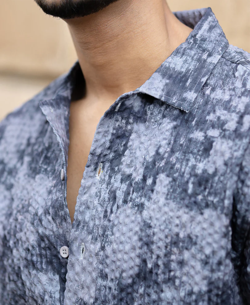 Dark Grey Abstract Regular Fit Half Sleeves Shirt - Image 4
