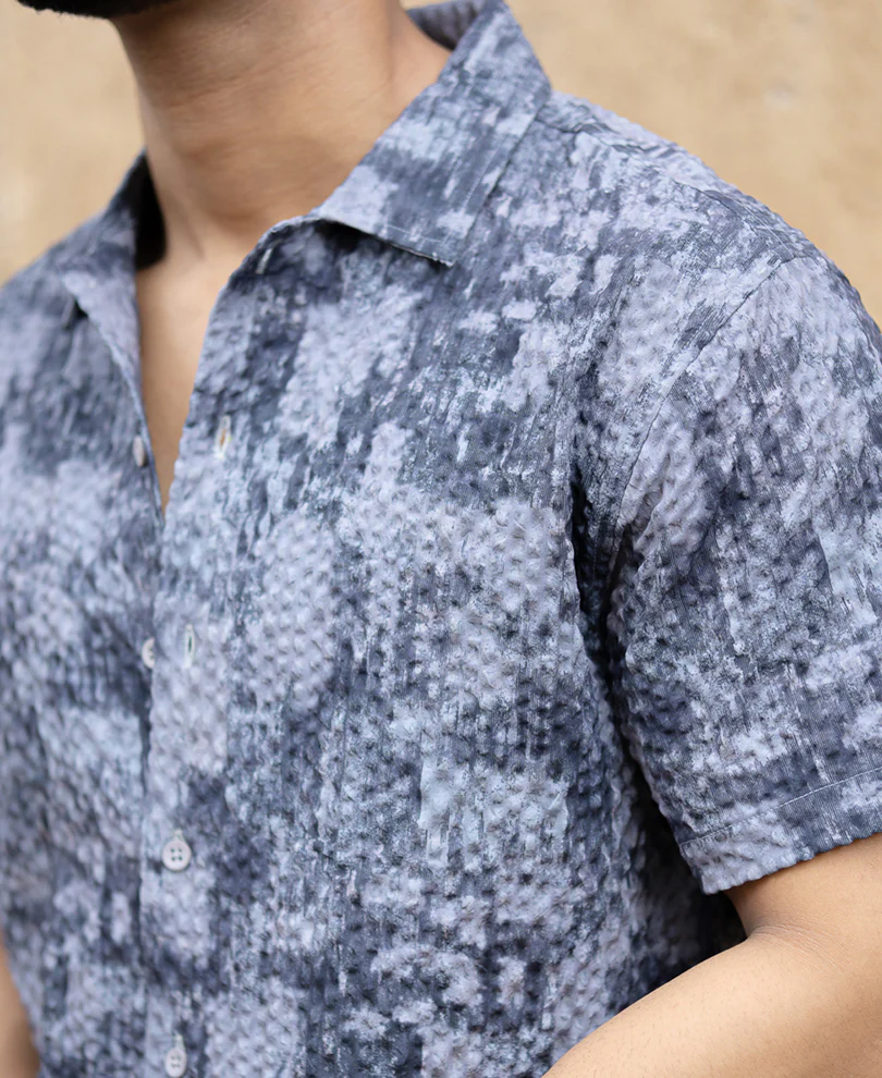 Dark Grey Abstract Regular Fit Half Sleeves Shirt - Image 5